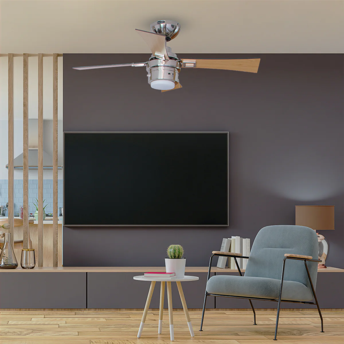 MASTERFAN| Ventilador Austra 42" Satinado, 4 Aspas, 3 tonos de luz, 3 velocidades, para áreas desde 9 a 16 m²