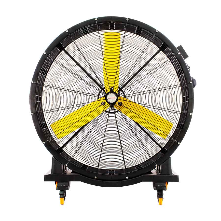 Ventilador industrial tipo tambor 48 pulgadas MYTEK 3410 con ruedas giratorias y parrilla metálica