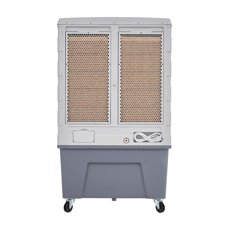 Detalle de los cuatro paneles de enfriamiento de doble grosor del enfriador evaporativo MYTEK 3400 — 12,938 CFM