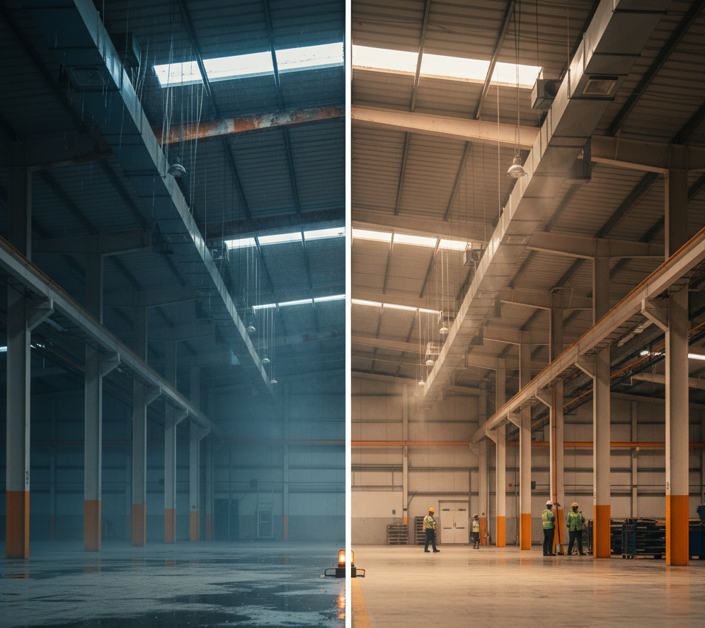 Condensación en naves industriales: causas, riesgos y soluciones