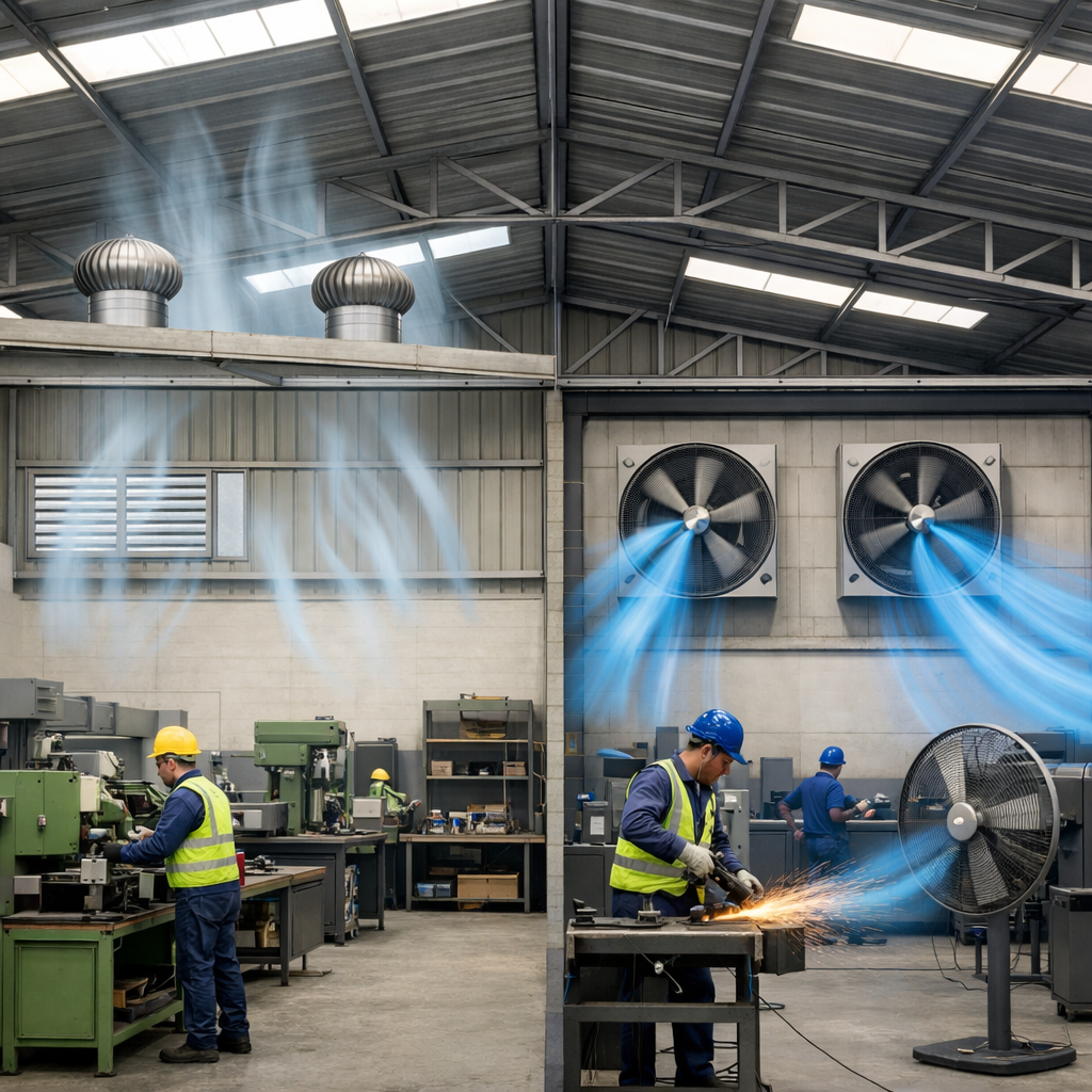 Diferencias entre ventilación natural y ventilación mecánica en industrias grandes