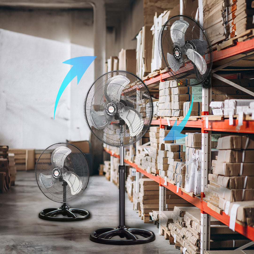 MYTEK| 3398PLUS Ventilador Industrial PLUS de Pedestal 3 en 1 de 20’’, 3 velocidades, Altura ajustable hasta 134 cm