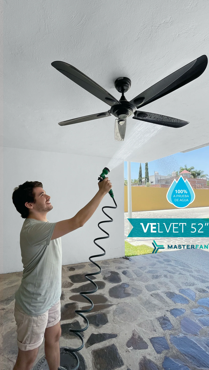 MASTERFAN| Ventilador Velvet 52" Negro a Prueba de Agua, Conexión Wi-Fi, 5 aspas