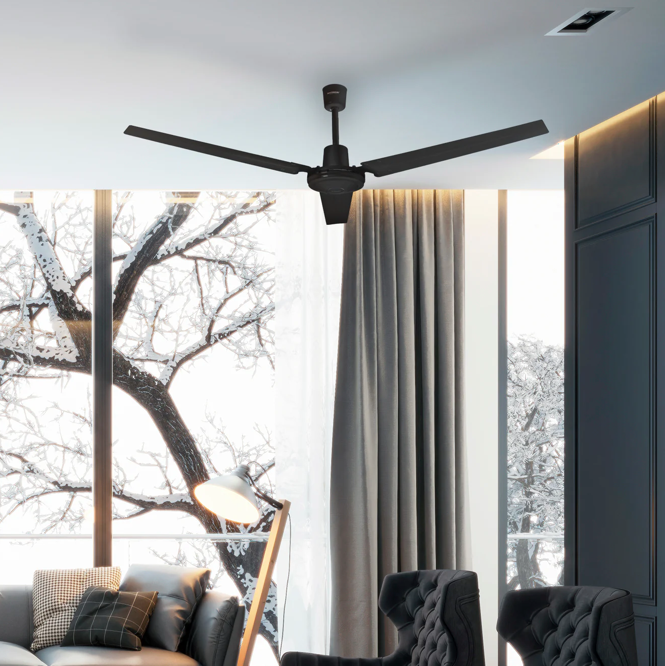 MASTERFAN| Ventilador Icarus 56" Negro, 5 velocidades, con control de pared, cubre un área hasta 144 m2