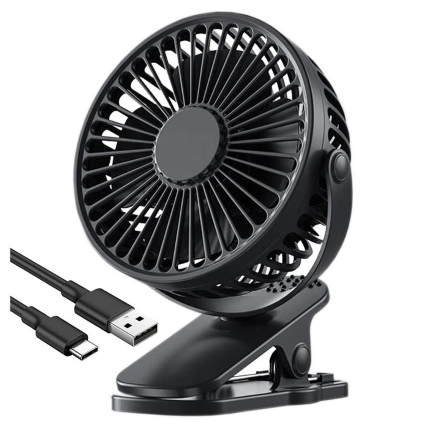 Ventilador Portatíl con Clip, 3 Velocidades, Carga USB, Clip Versátil