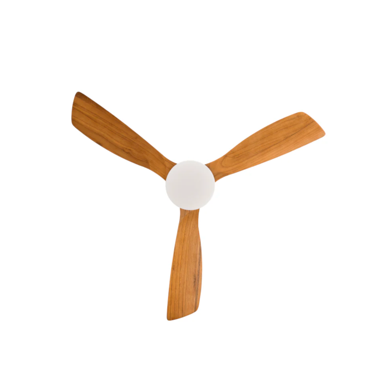 Detalle de las aspas del ventilador Aria 52″ blanco madera