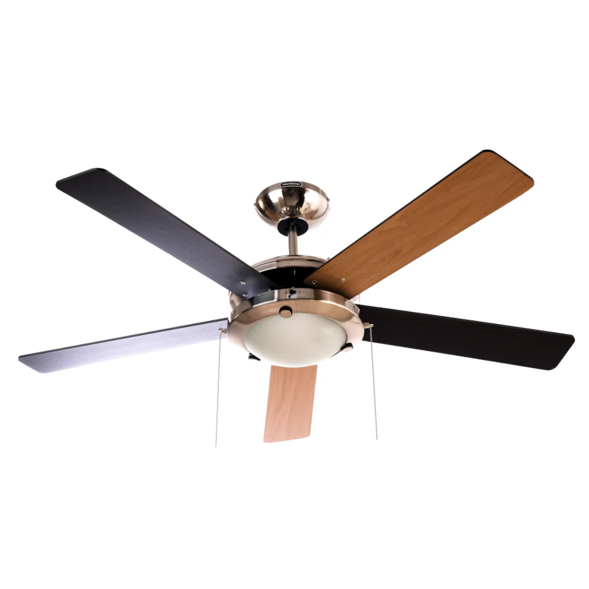 Detalle de las 5 aspas de doble vista del ventilador Esparta 52″ Maple