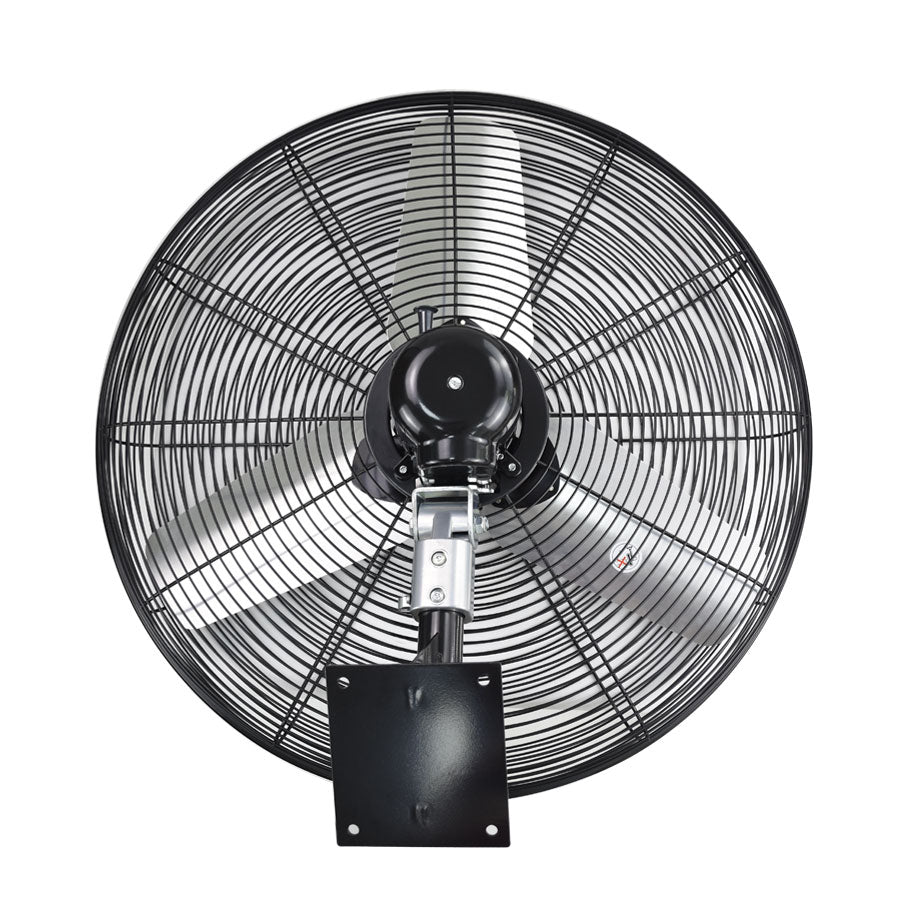Vista lateral del ventilador de pared MYTEK 30 pulgadas con soporte de inclinación ajustable